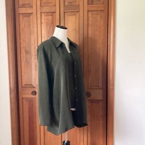 Dress Barn Olive Green 100% Silk Shell & Buttondown Shirt Set, Size 16